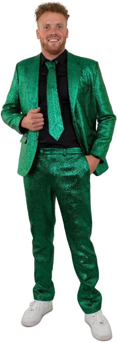 Landen Thema Kostuum | Glamour Green Metallic 3delig | Man | Maat 46 | Kerst | Verkleedkleding